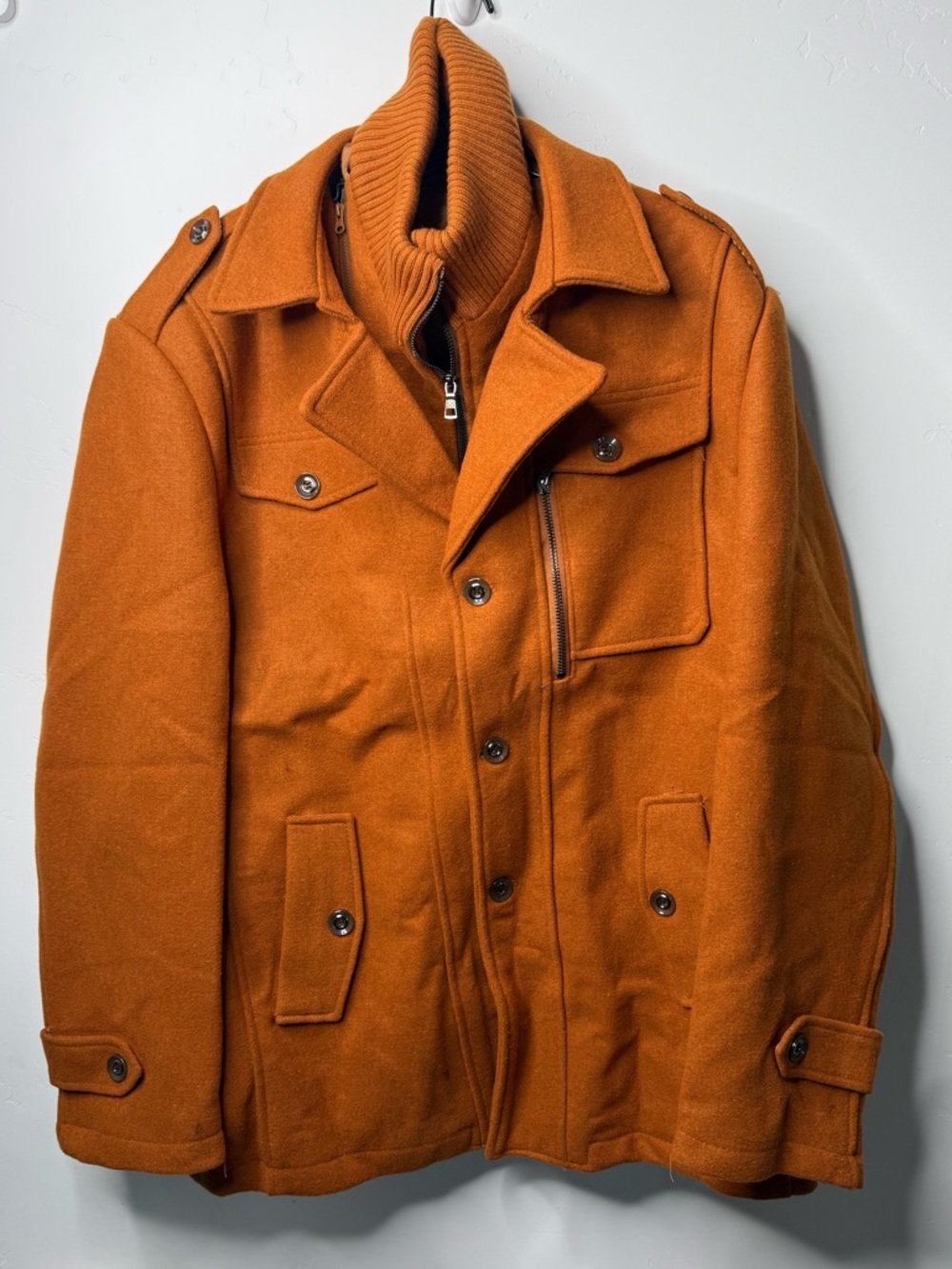 Nwot Pea Coat Long Sleeves Orange Business Casual Formal Wear Fall Fashion